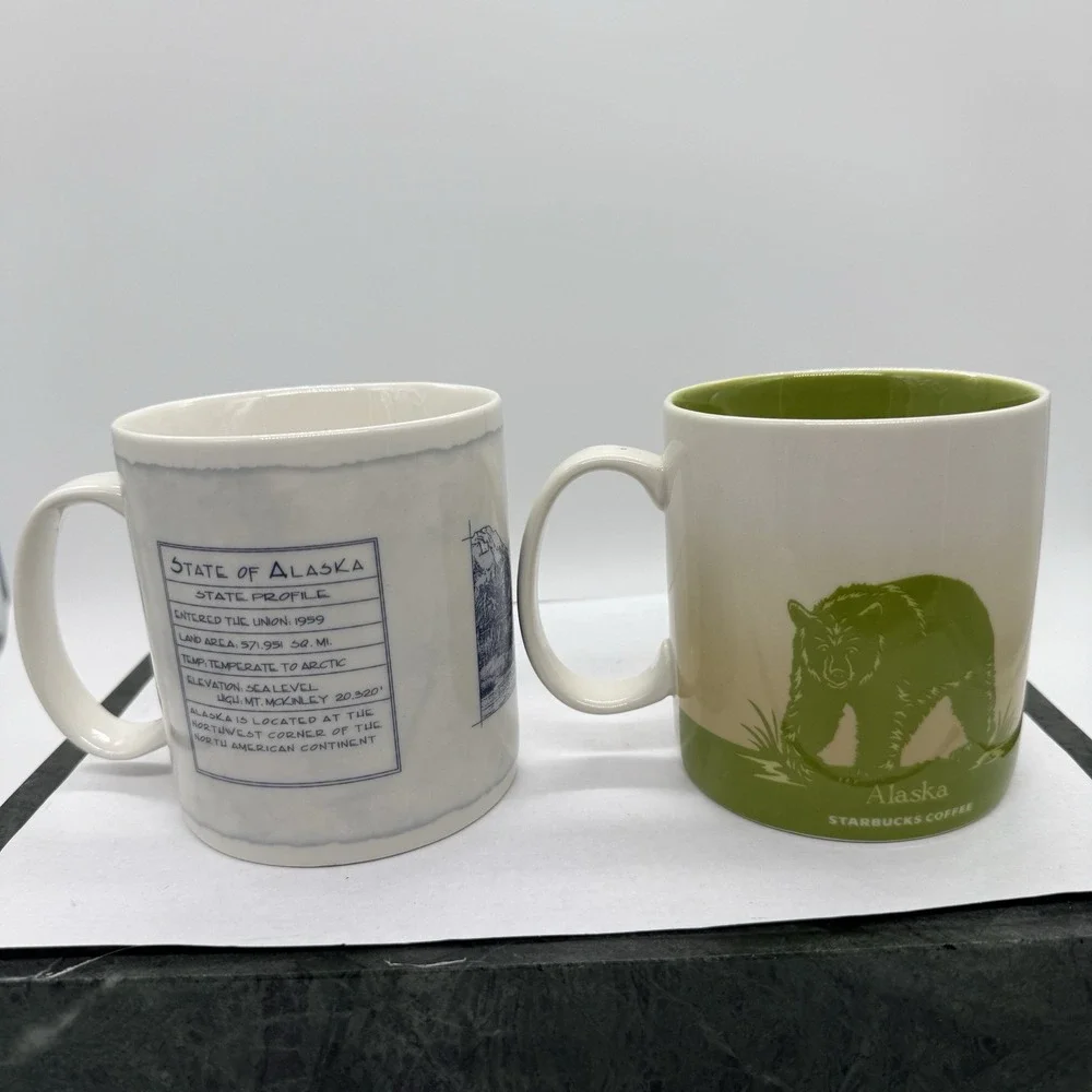 Starbucks Alaska Mug Lot 2 18oz Coffee Cups 2007 2011 Bear Caribou Collector